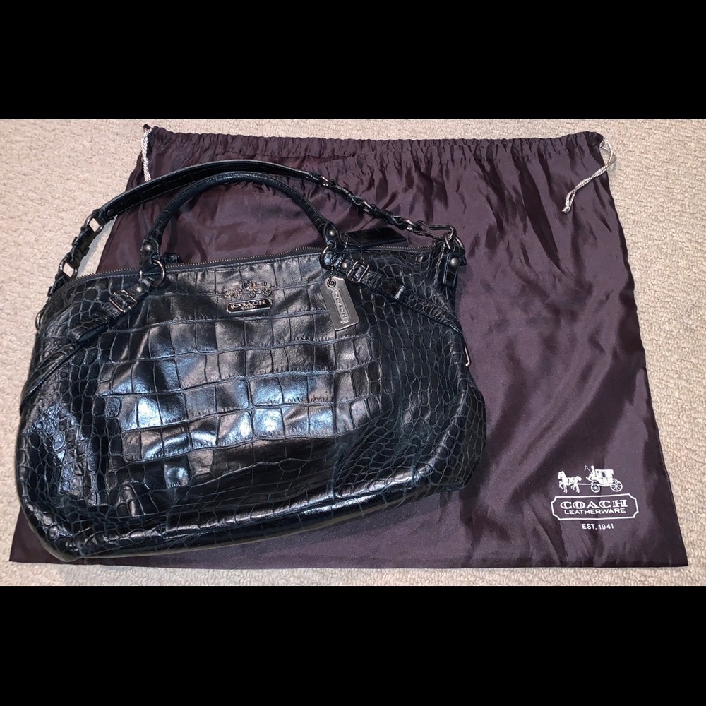 Coach Madison Black Embossed Croc Leather Satchel